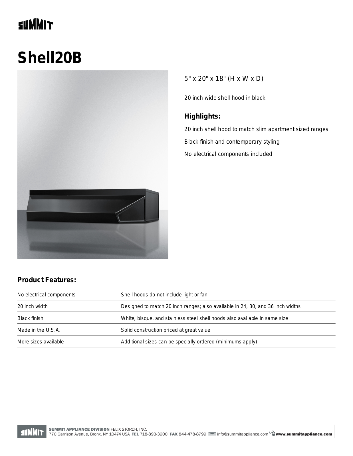 Summit SHELL20B Instruction Manual