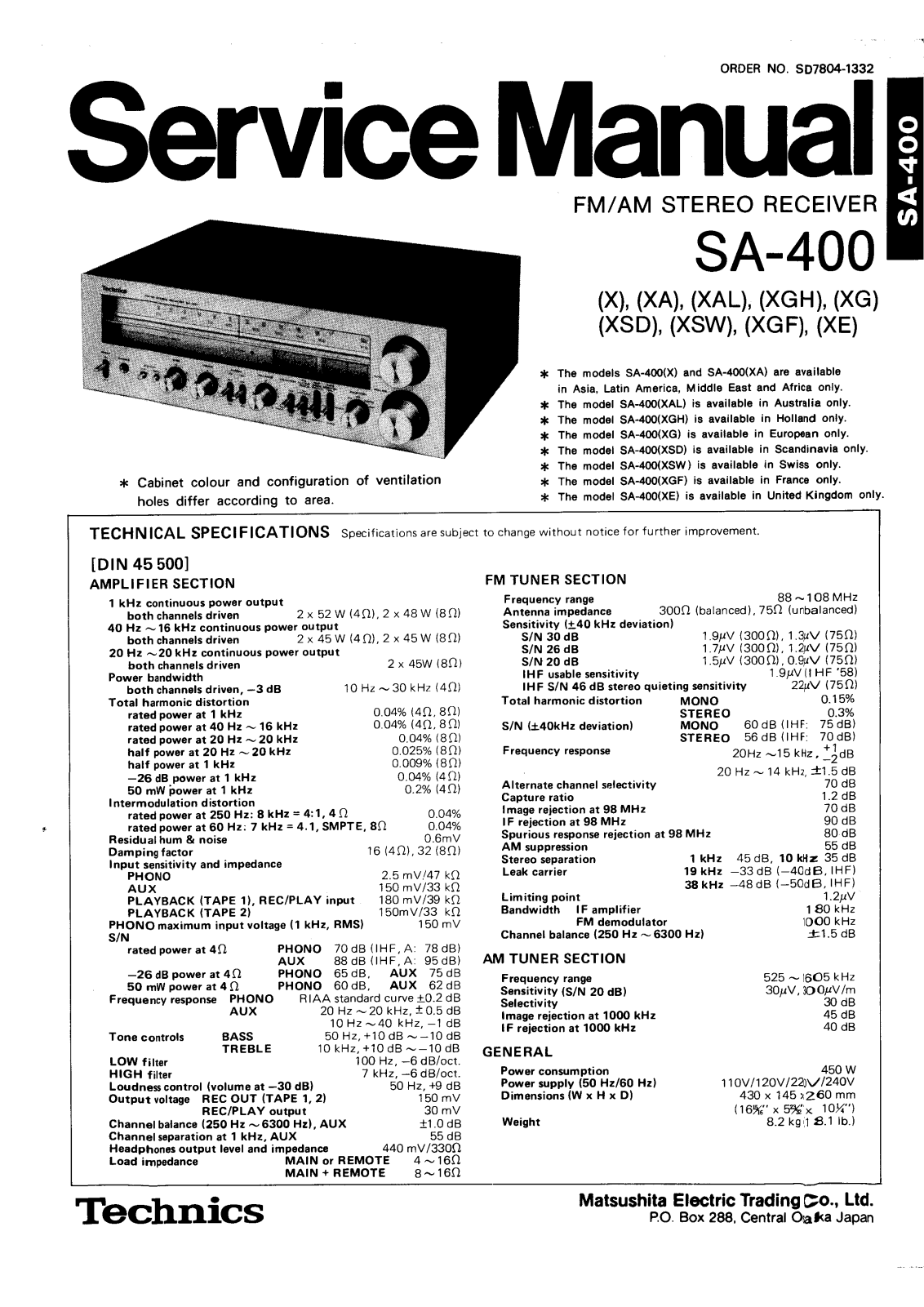 Technics SA-400 Service manual