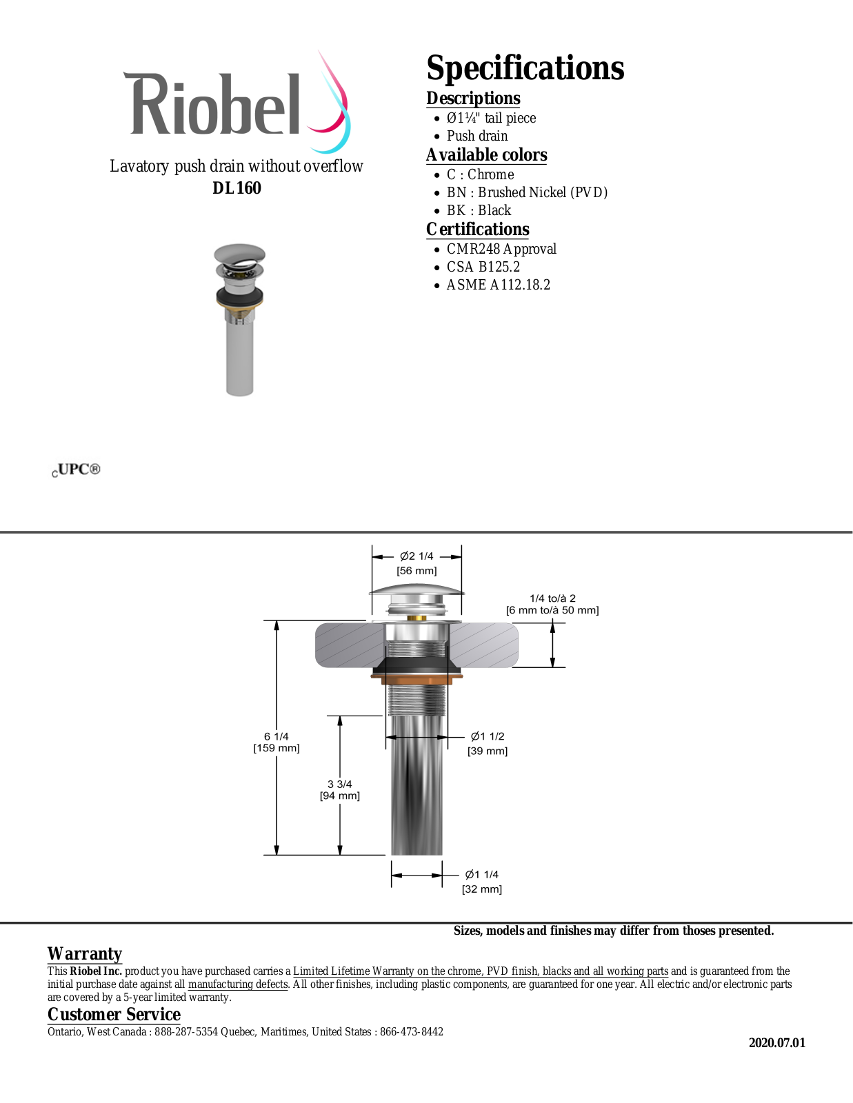 Riobel DL160BG Specifications - ManualMachine.com