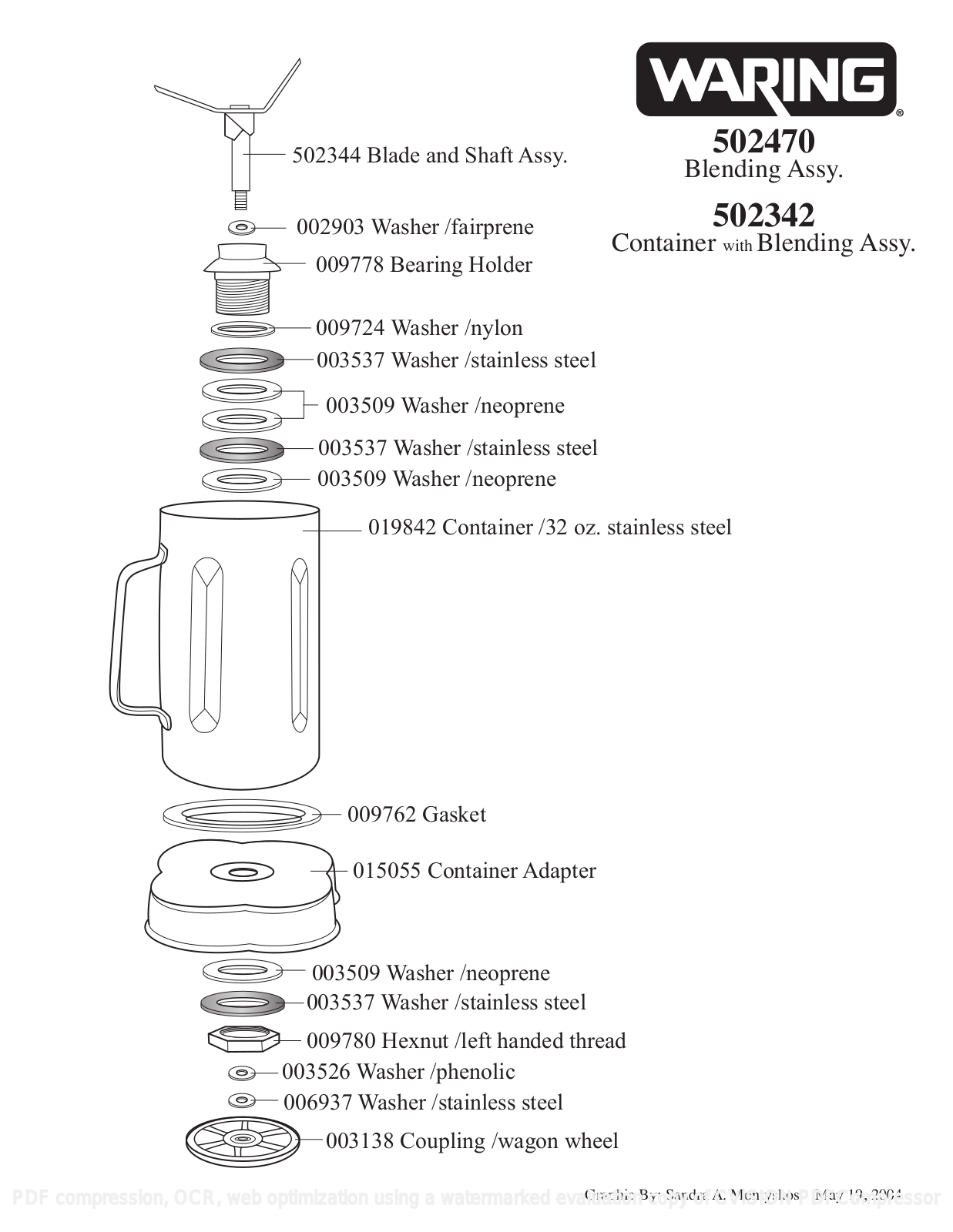 Waring 502342 Parts List