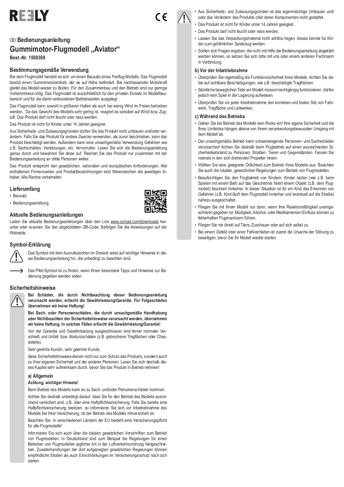 Reely Aviator User manual
