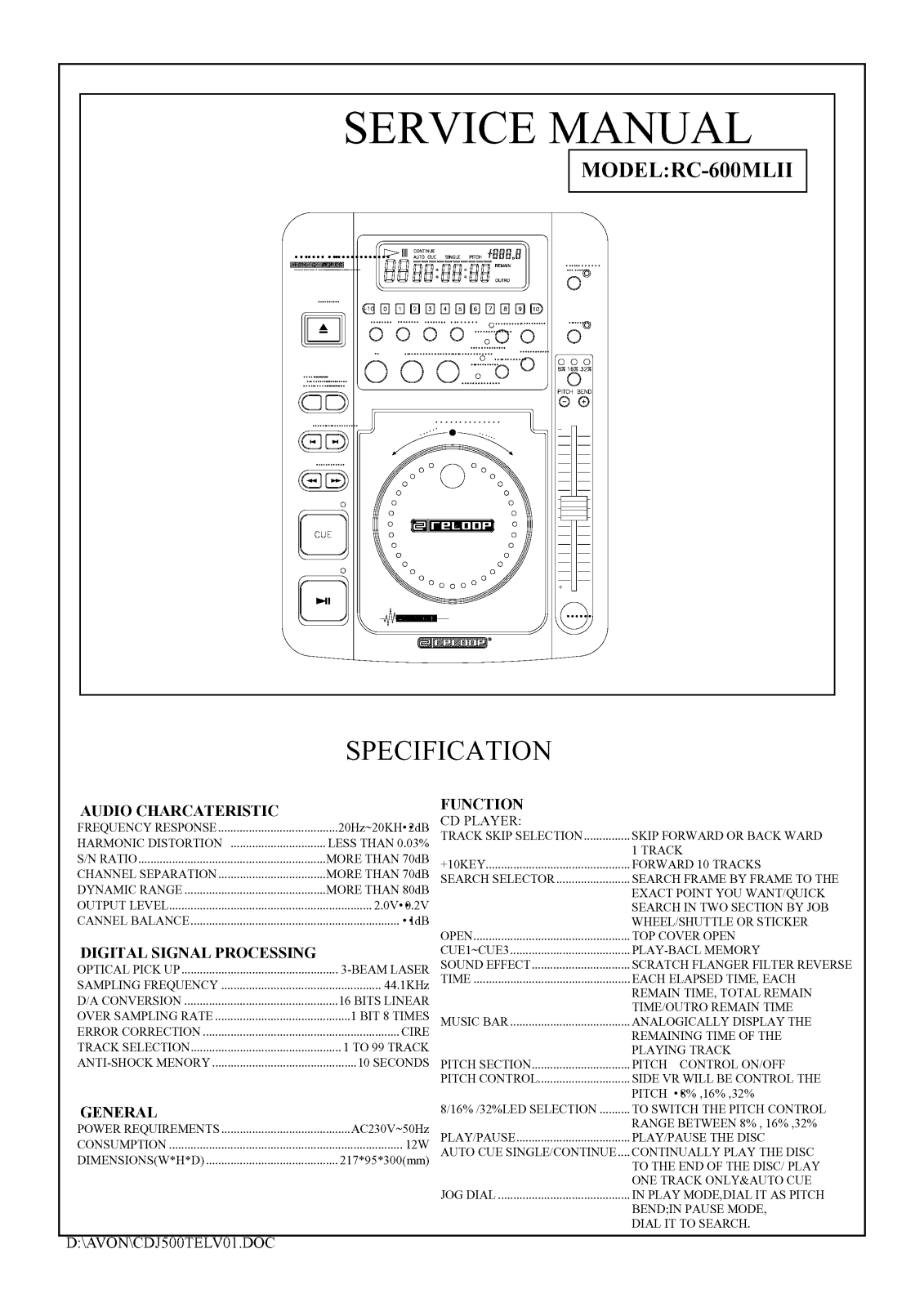 Reloop RC-600-Mk2 Service manual