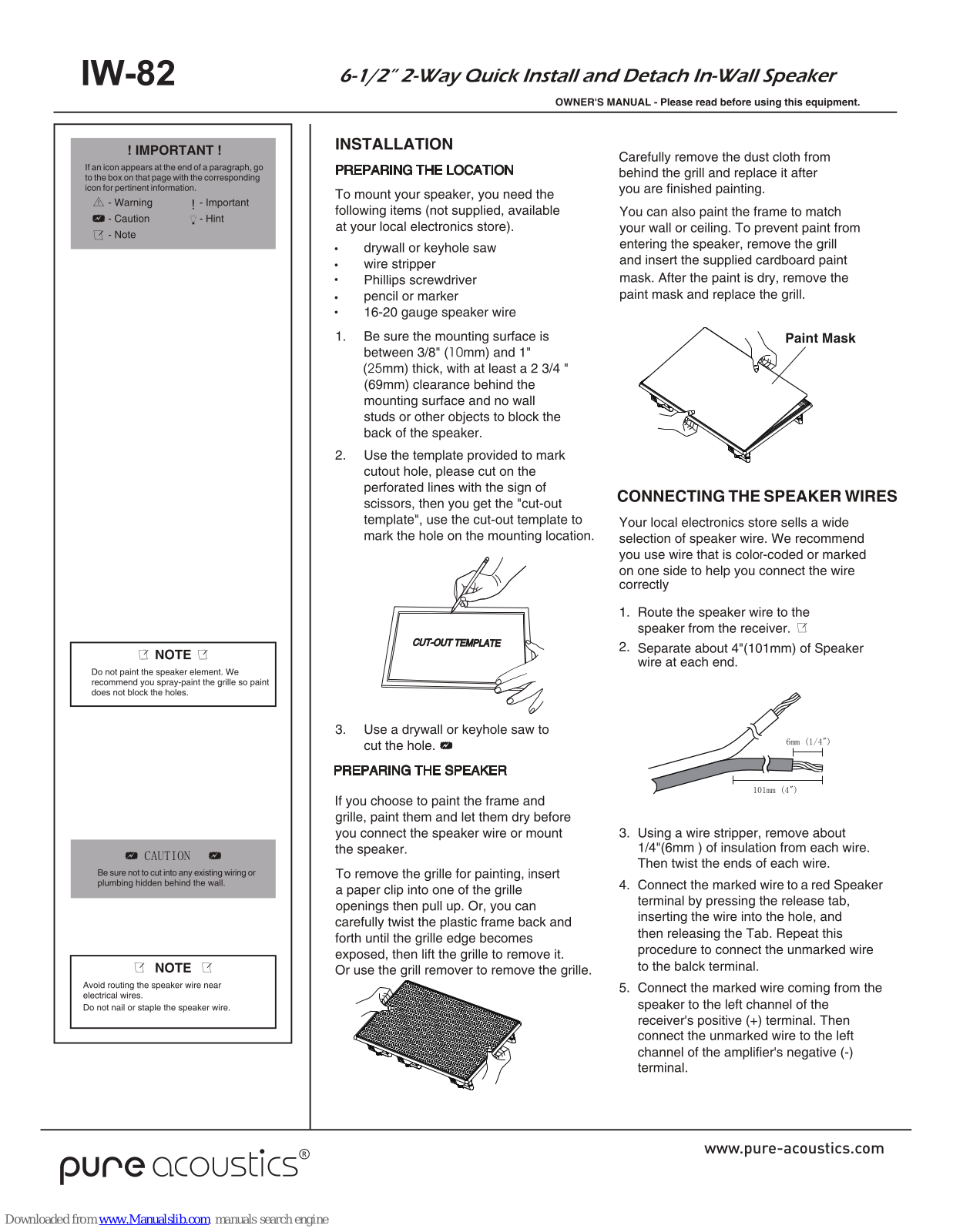 Pure Acoustics IW-82 Owner's Manual