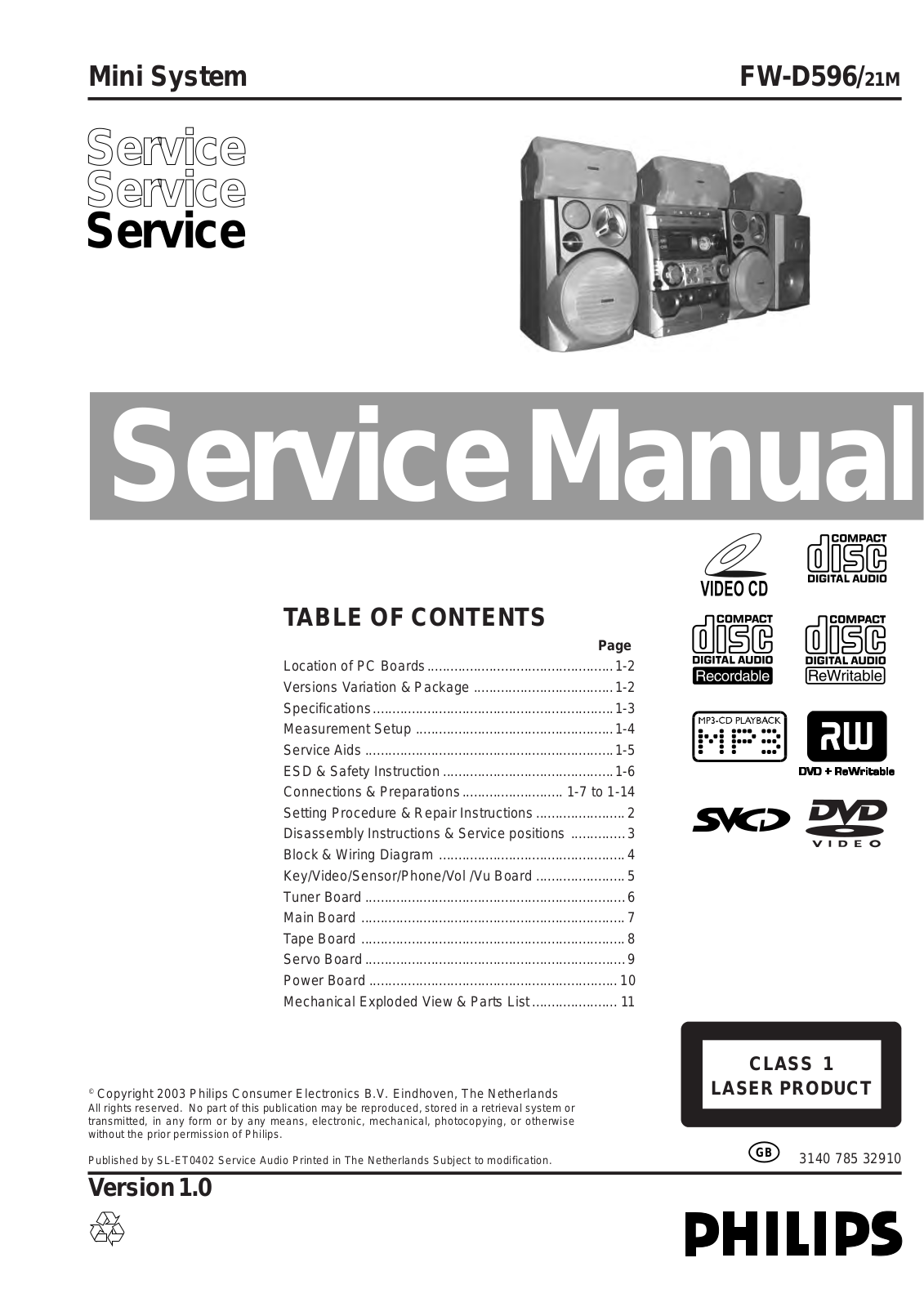 Philips FWD-596 Service manual