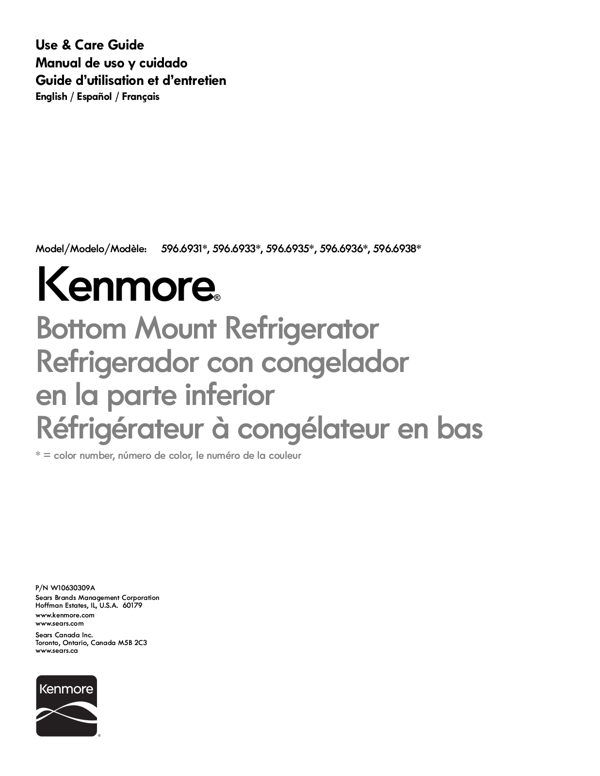 Kenmore 596.6931*, 596.6933*, 596.6935*, 596.6936*, 596.6938* Owner's Manual