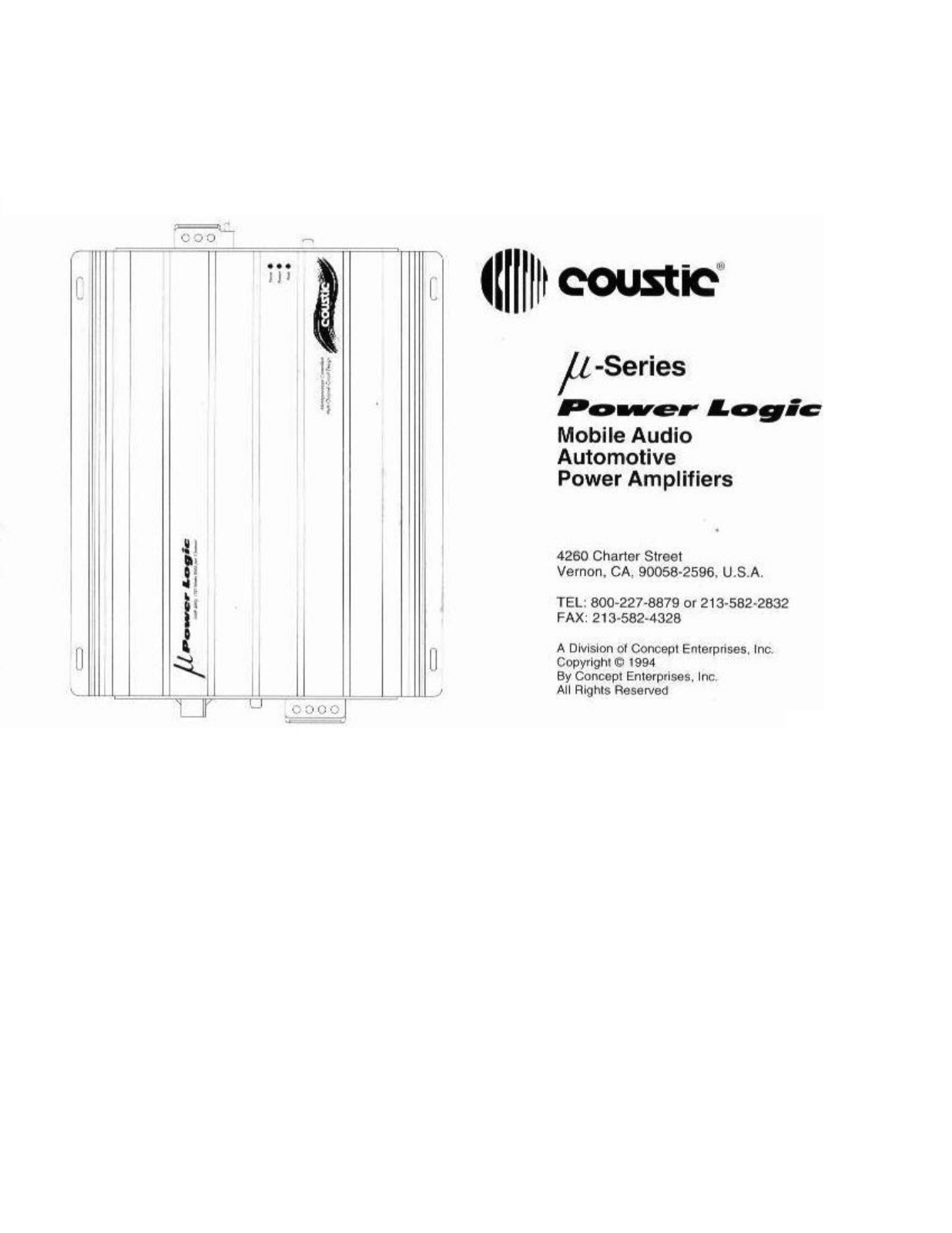 Coustic AMP-460u, AMP-360u, AMP-260u, AMP-160u Instruction Manual