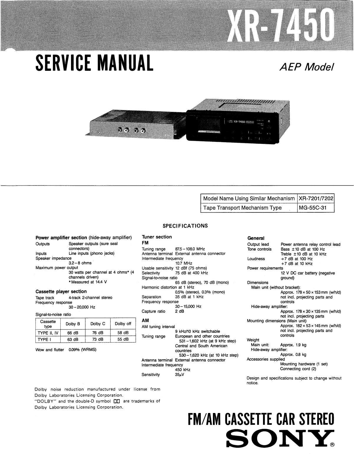 Sony XR-7450 Service manual