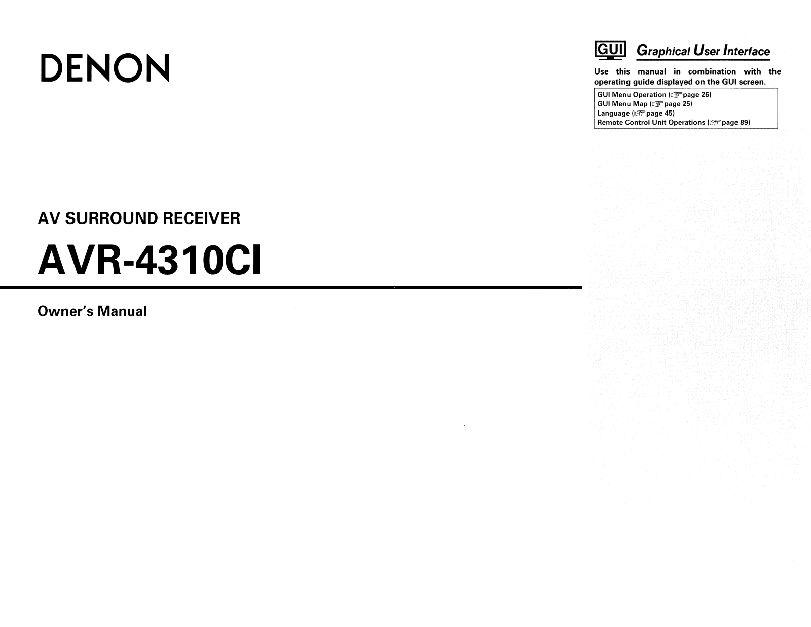 Denon 4310CI - AVR AV Network Receiver, AVR-4310CI Owner's Manual