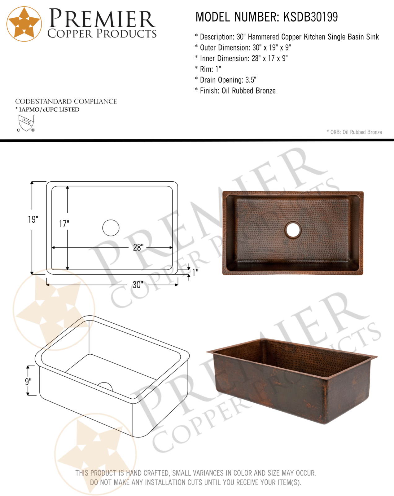 Premier Copper Products IER1952 Specifications - ManualMachine.com