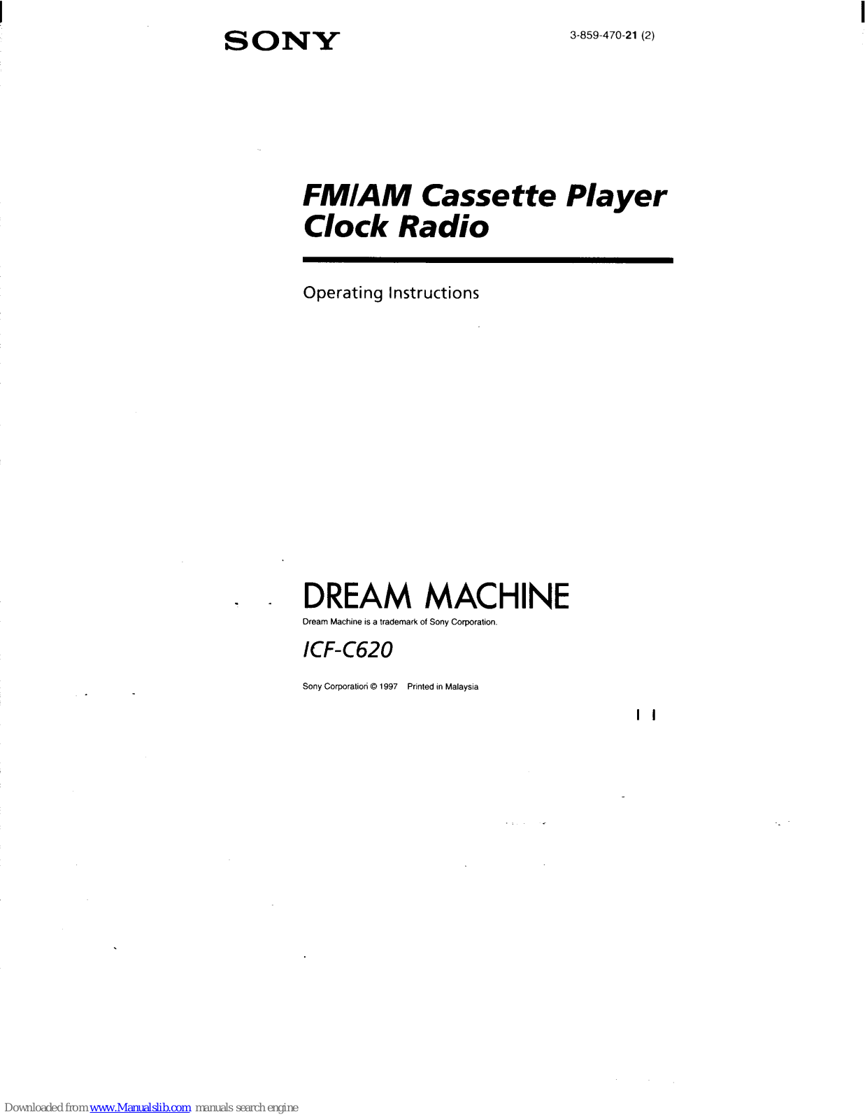 Sony Dream Machine ICF-C620 Operating Instructions Manual