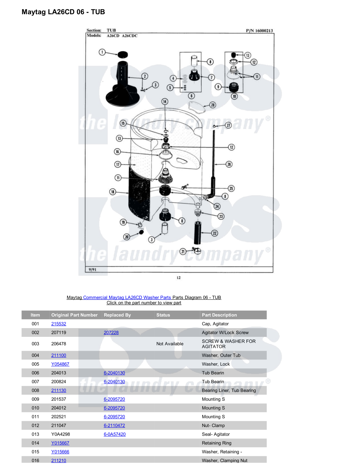 Maytag LA26CD Parts Diagram