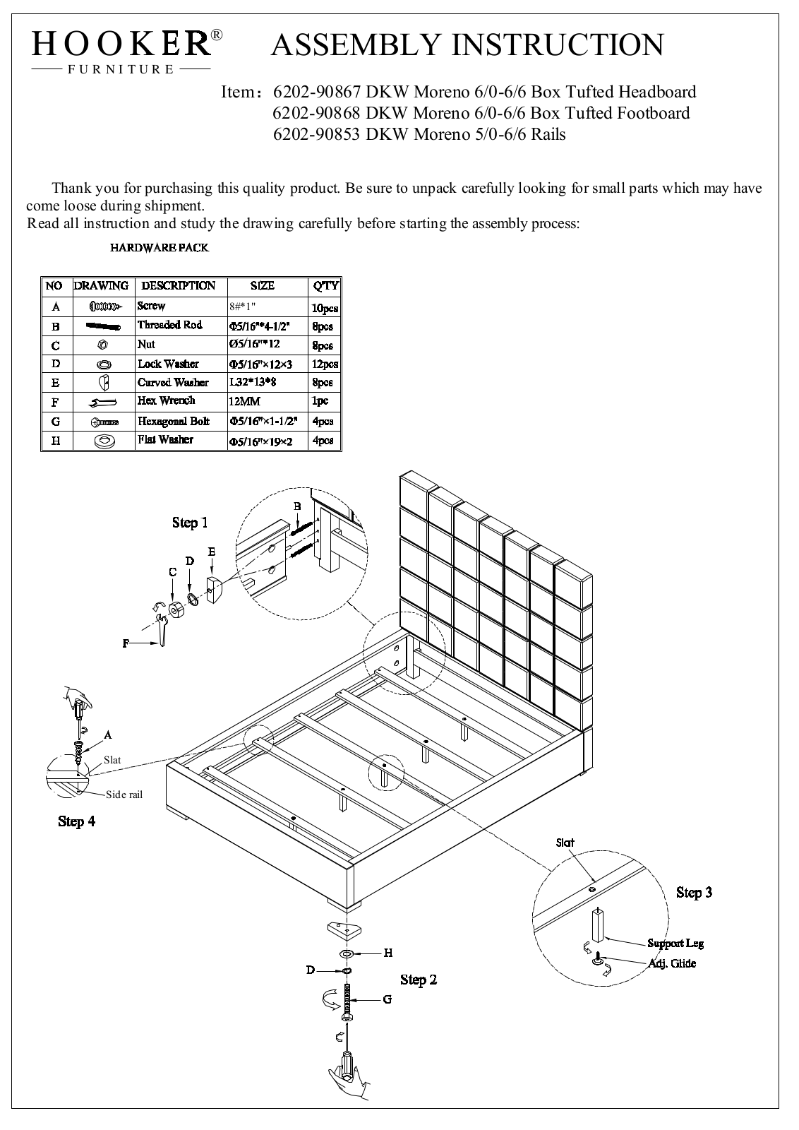 Hooker 6202-90866-DKW, 6202-90867-DKW, 6202-90868-DKW, 6202-90853-DKW Assembly Instructions