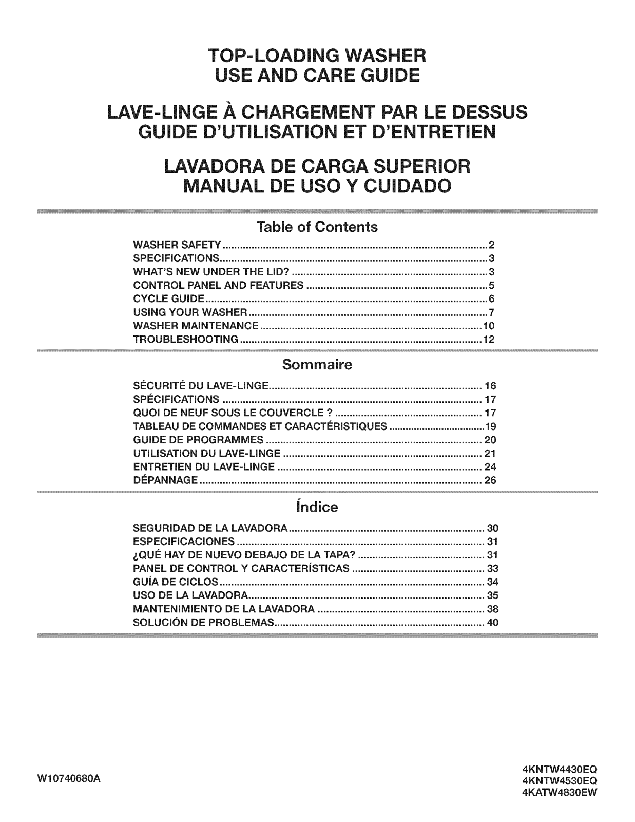 Admiral 4KNTW4530EQ0, 4KNTW4430EQ0, 4KATW4830EW0 Owner’s Manual