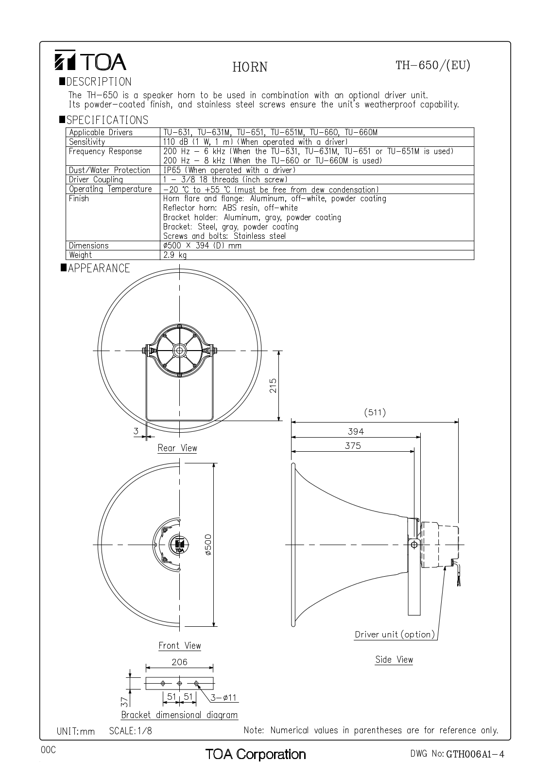 TOA TH-650 User Manual