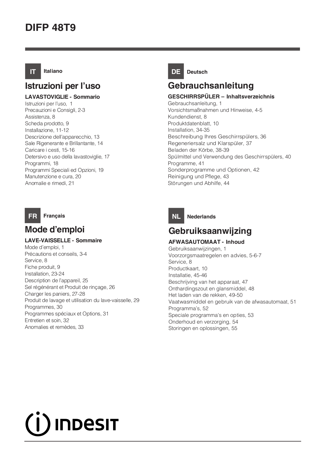 Indesit DIFP 48T9 AL EU operation manual