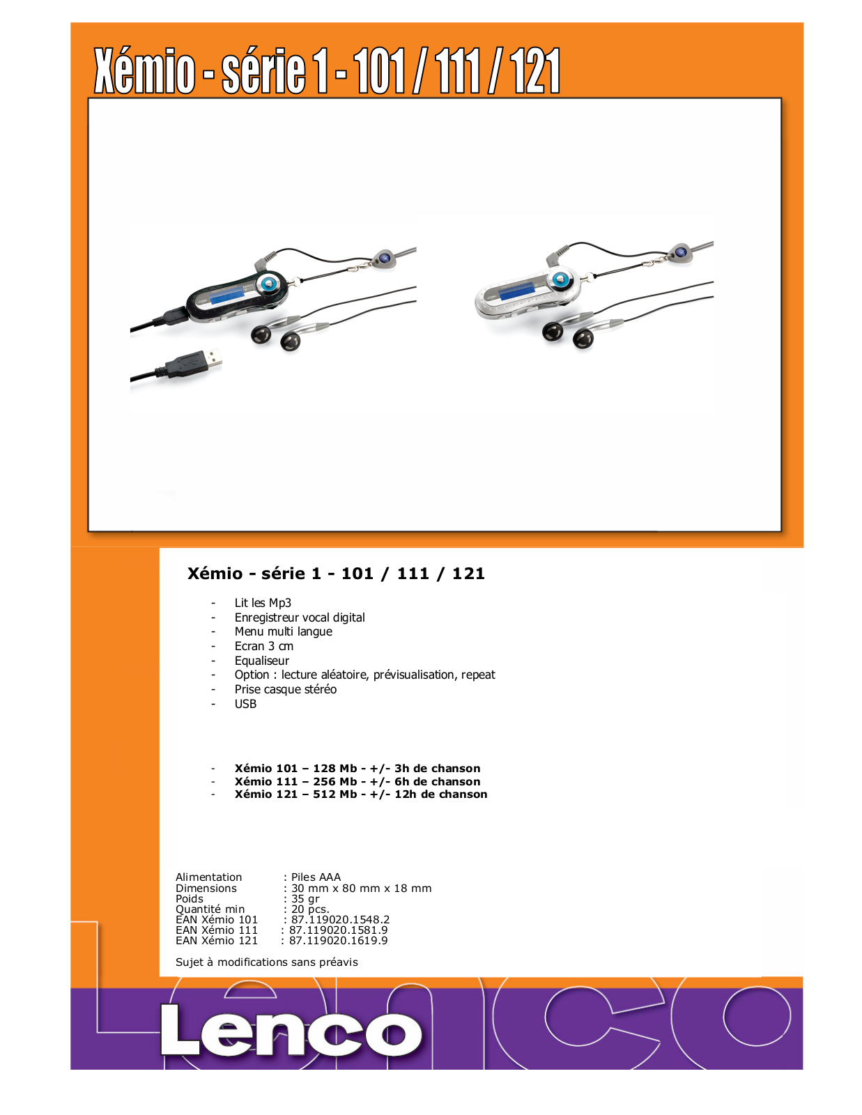 Lenco XEMIO-101, XEMIO-121, XEMIO-111 User Manual