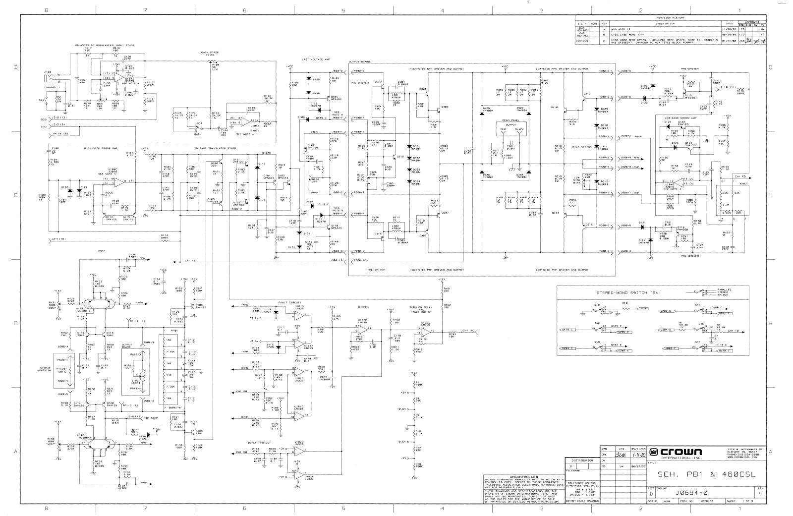 Crown PB-1, 460-CSL Schematic