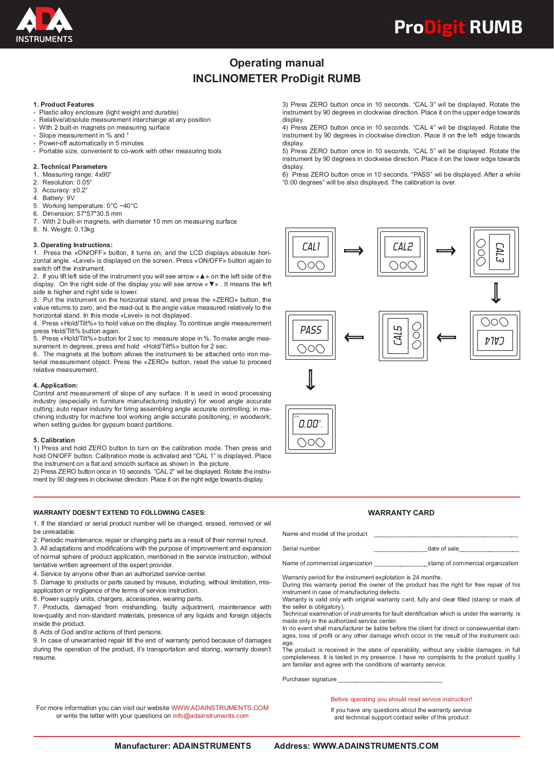 ADA instruments INCLINOMETER ProDigit RUMB User Manual