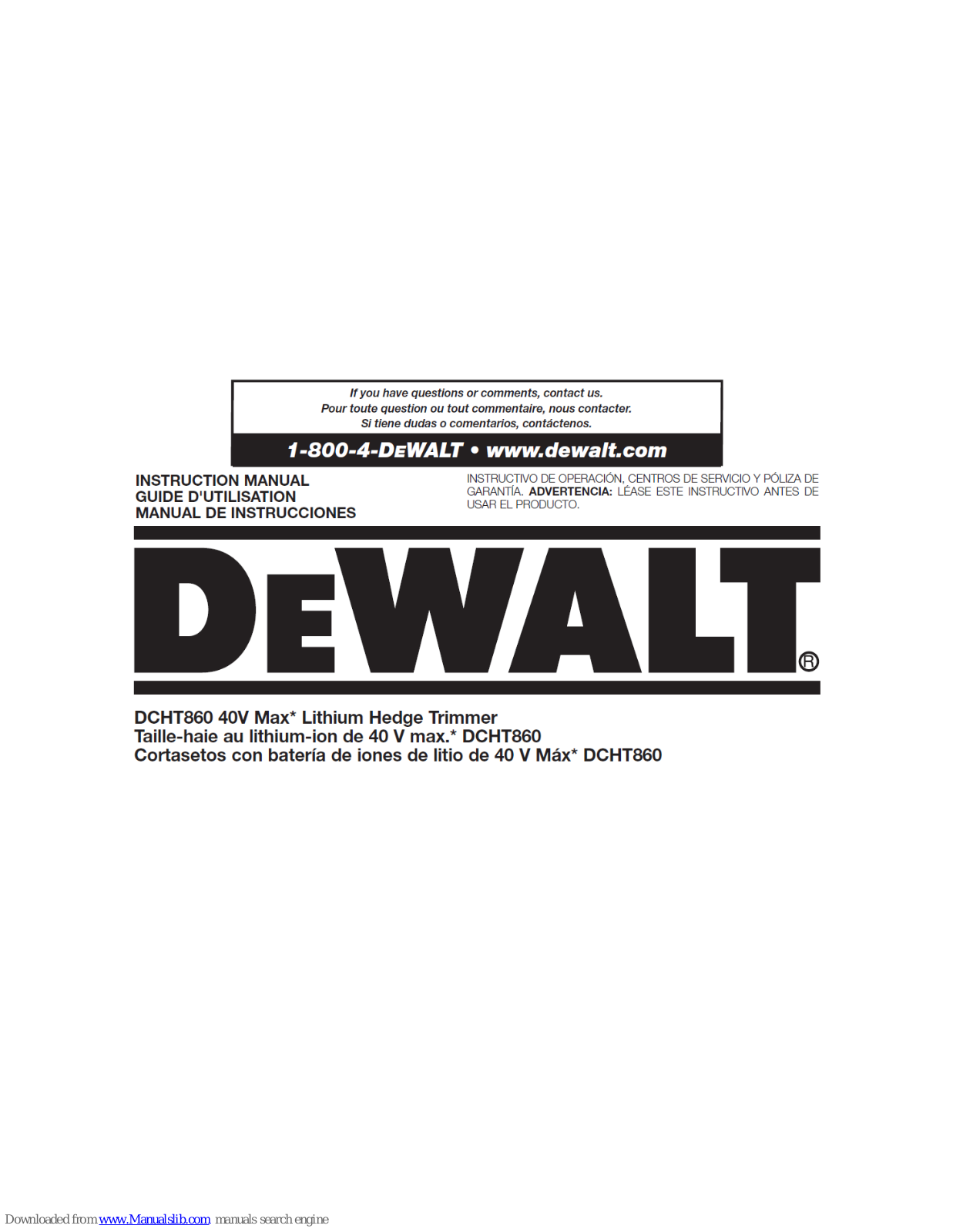 DeWalt DCHT860 Instruction Manual