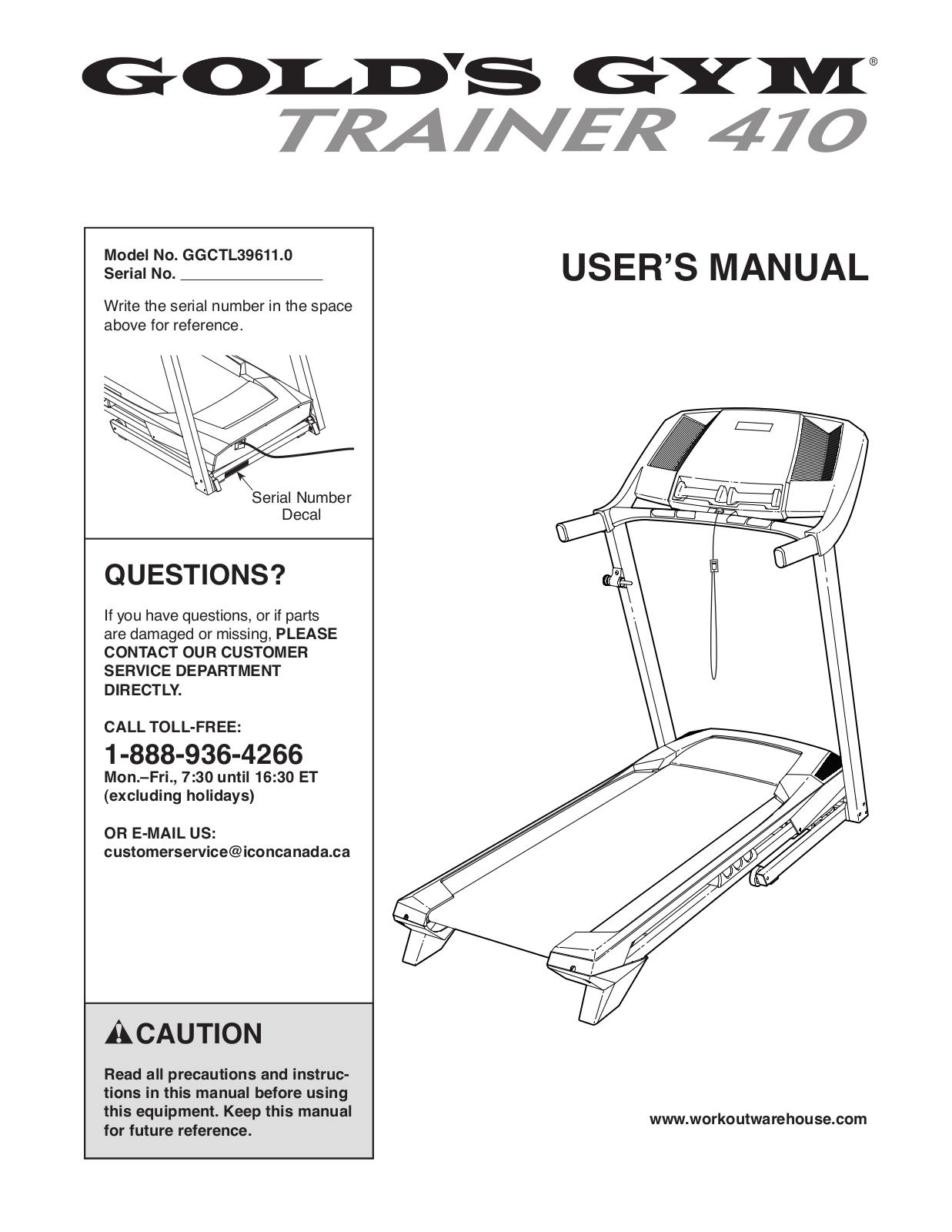 Gold's Gym GGCTL396110 Owner's Manual