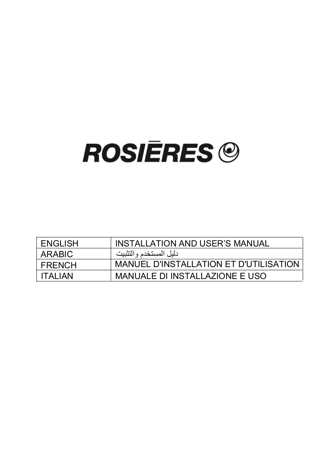 Rosieres RHC6380/1IN, RHC6380/1PN, RHC6380/1RB, RHC940/1IN User Manual