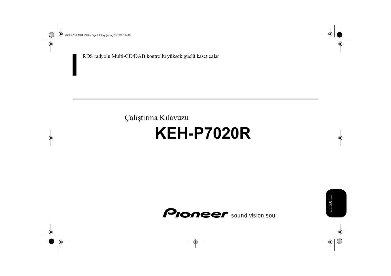 Pioneer KEH-P7020R Operating Instruction