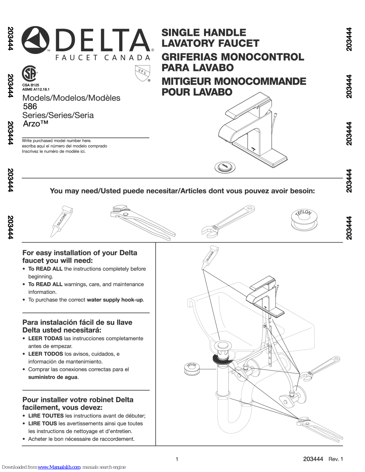 Delta Arzo 586 Series Installation Manual