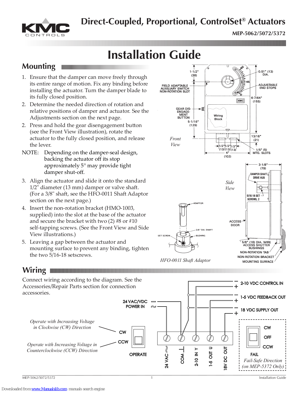 KMC Controls MEP-5062, MEP-5072, MEP-5372 Installation Manual