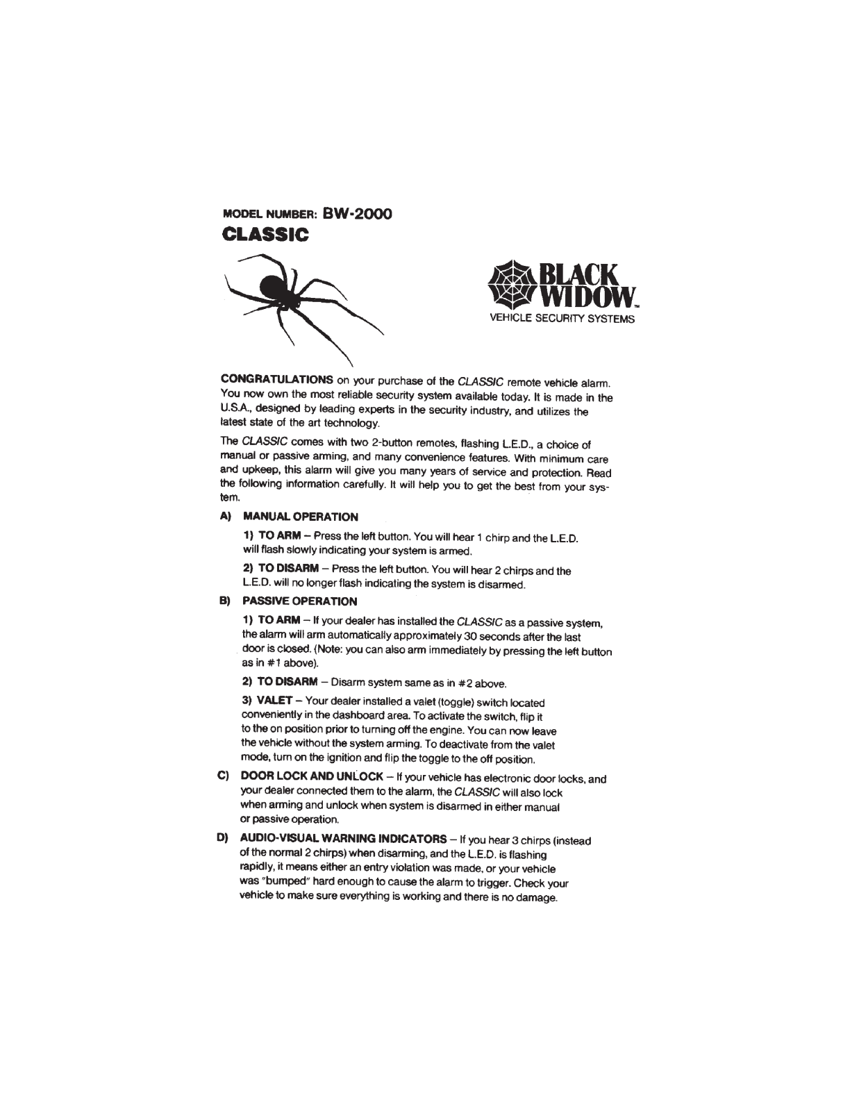 Black Widow BW 2000 User Manual