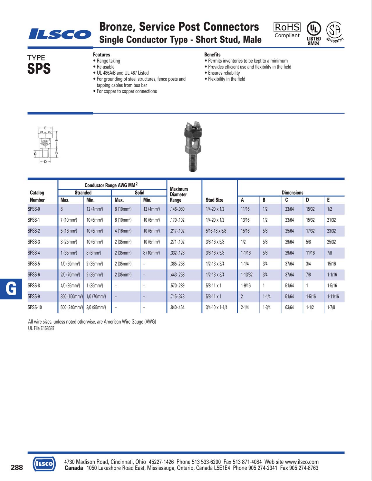 Ilsco Bronze Service Post Connectors Catalog Page