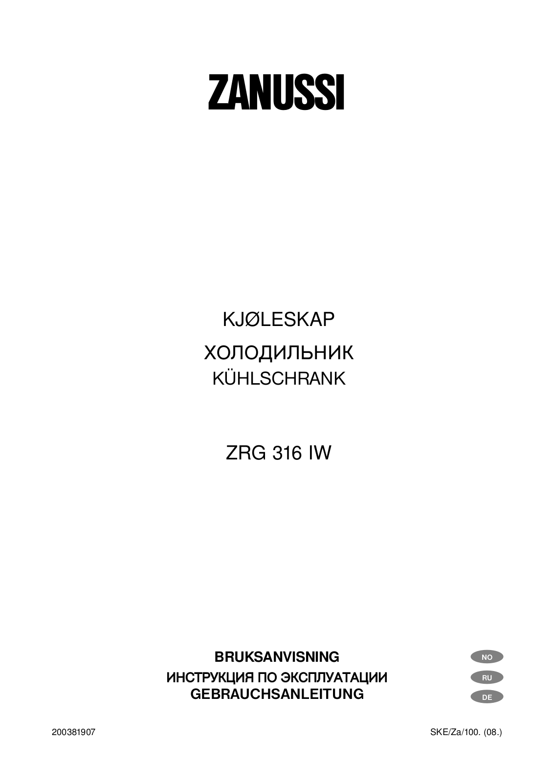 Zanussi ZRG316IW User Manual