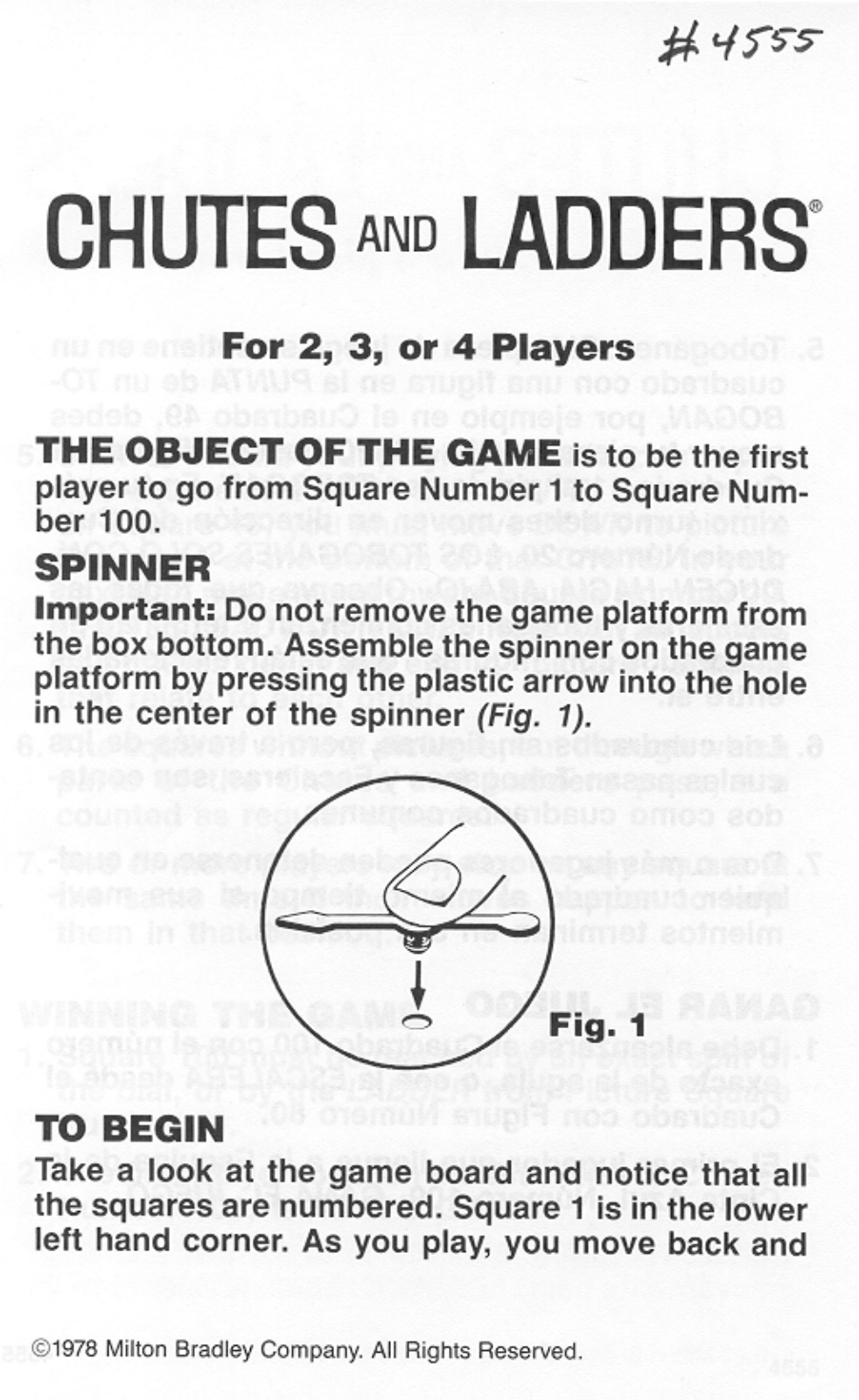 HASBRO Chutes and Ladders 1978 User Manual