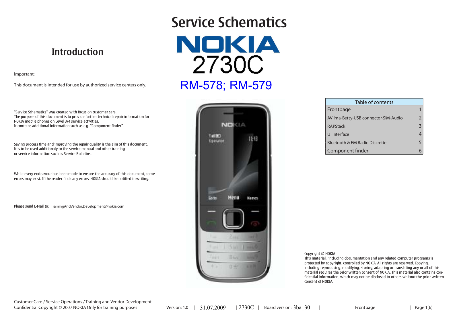 Nokia 2730 classic, RM-578, RM579 Schema
