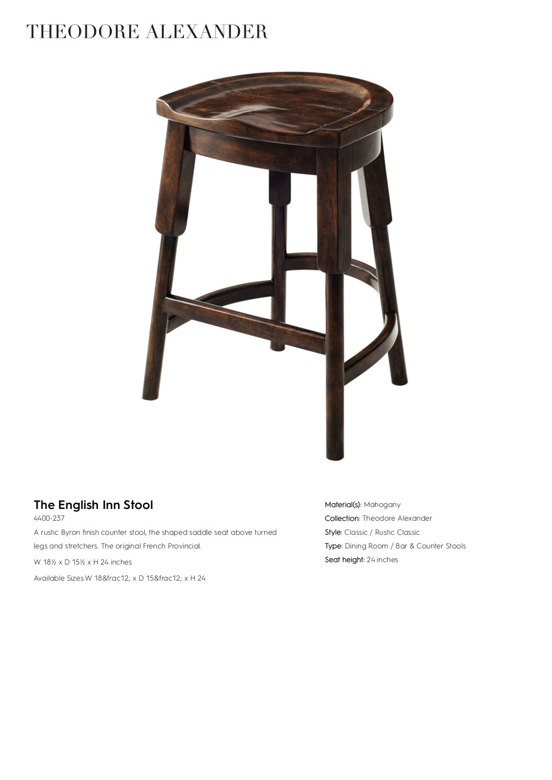 Theodore Alexander FPLJ1401 Specifications - ManualMachine.com