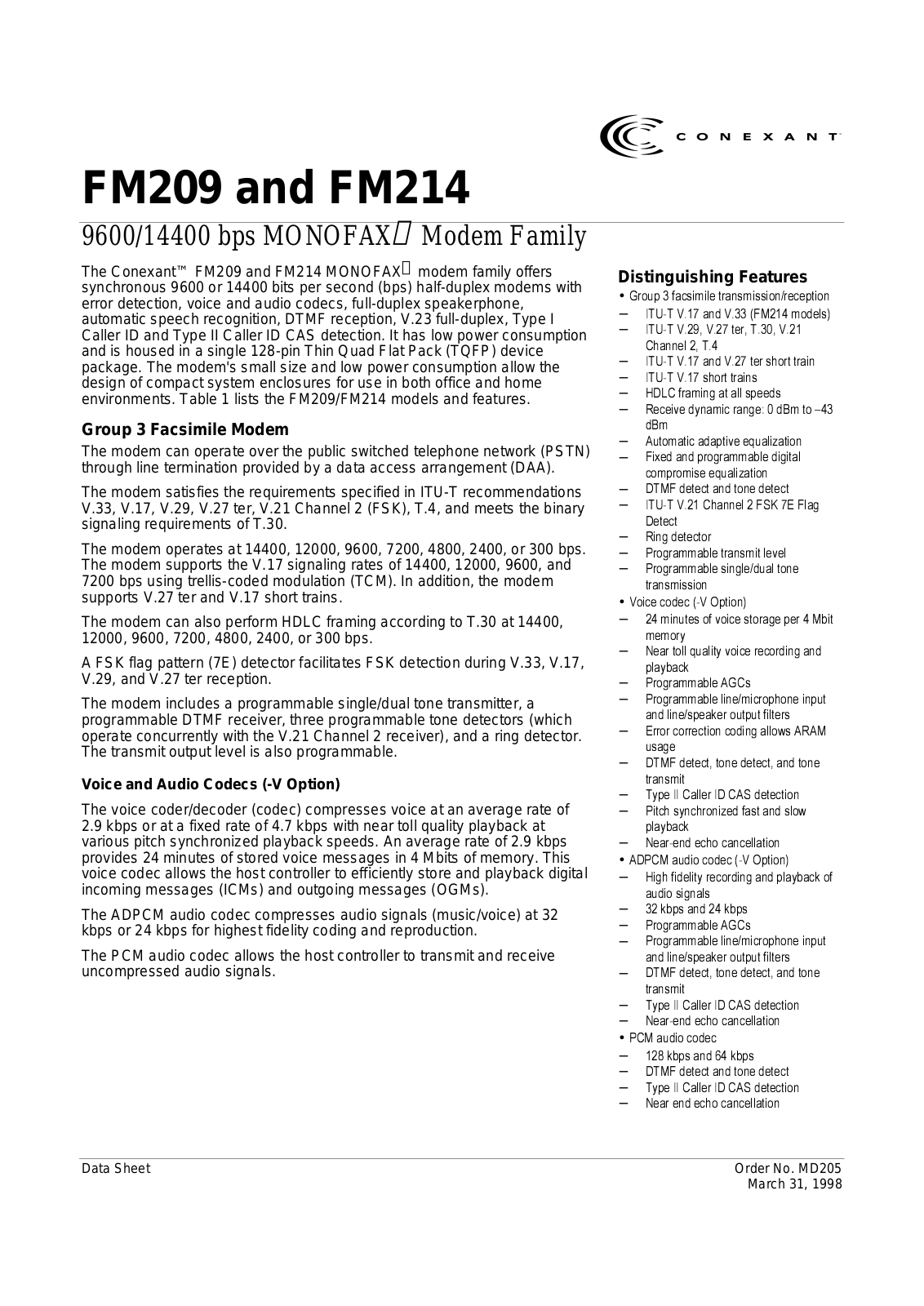 CONEX FM214, FM209, FC200, FC100 Datasheet