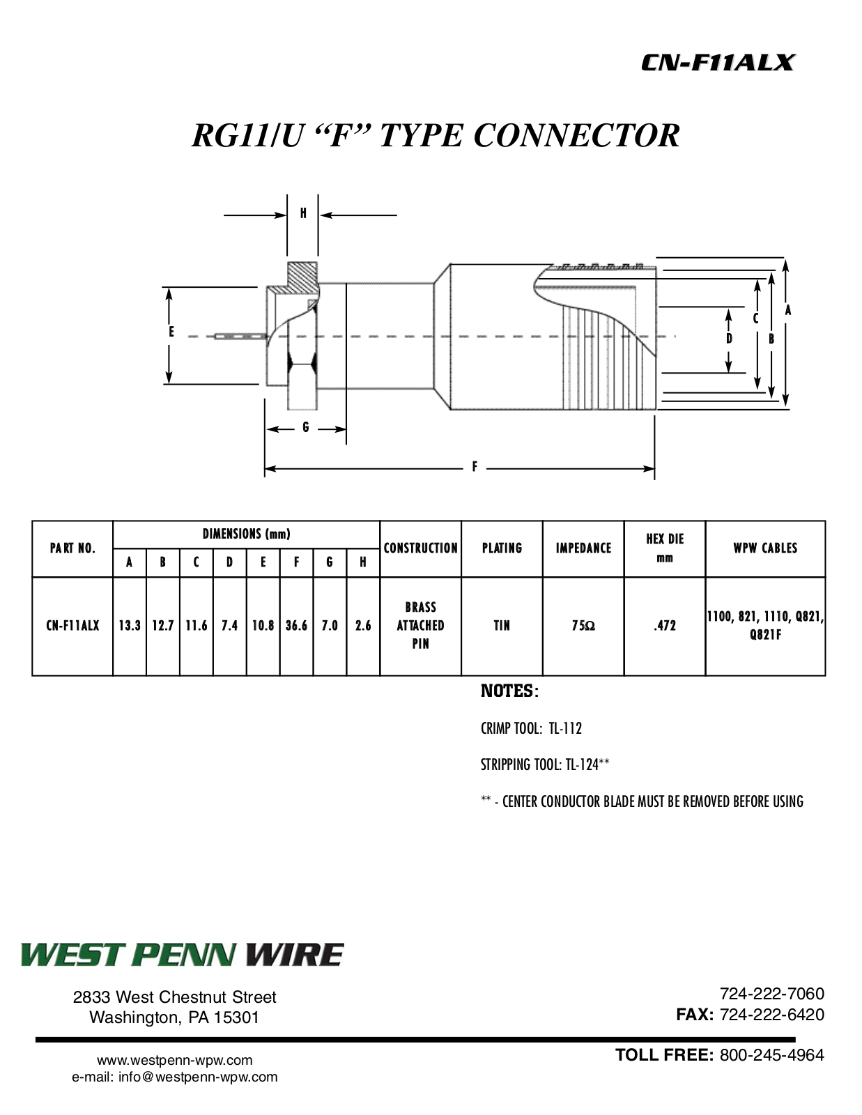 West Penn CN-F11ALX User Manual