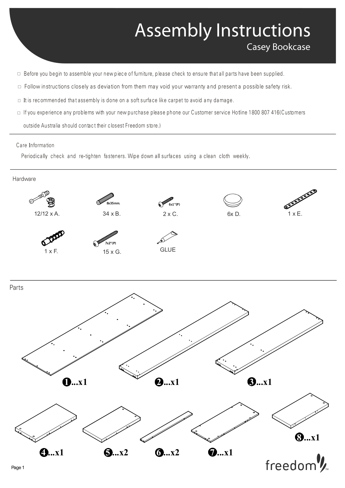 Freedom Casey Bookcase Assembly Instruction