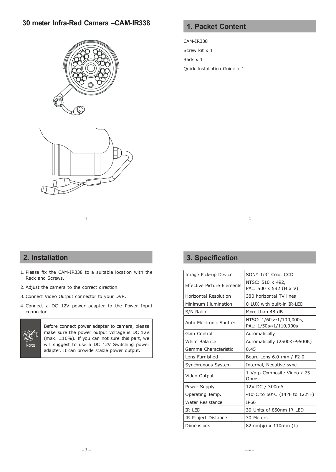 PLANET CAM-IR338 User Manual