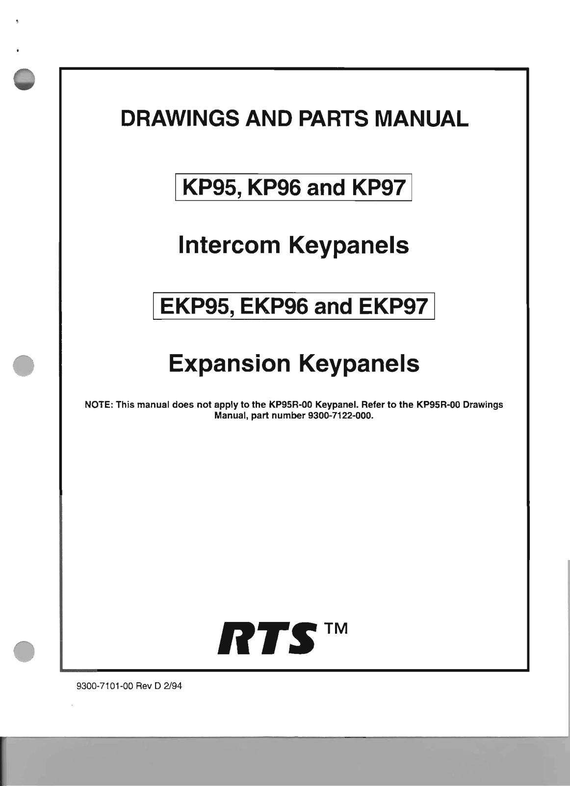 RTS EKP95, EKP96, EKP97, KP96, KP97 Parts Manual