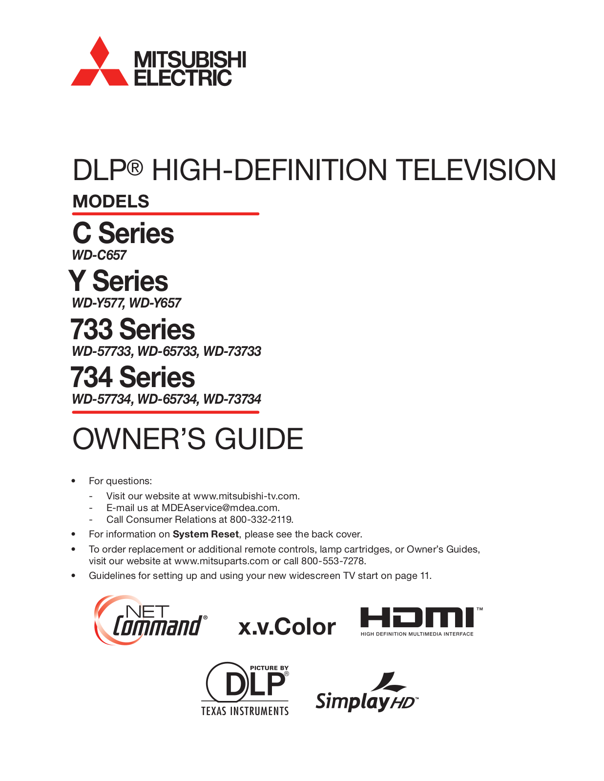 Mitsubishi WD-65733, WD-65734, WD-73733, WD-73734, WD-C657 User Guide