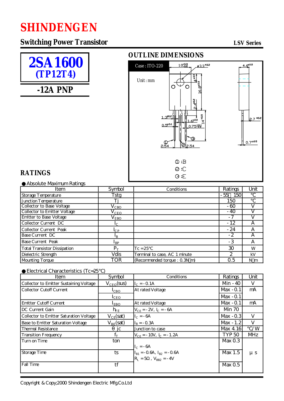 Datasheet 2SA1600 Datasheet (Shindengen) - ManualMachine.com