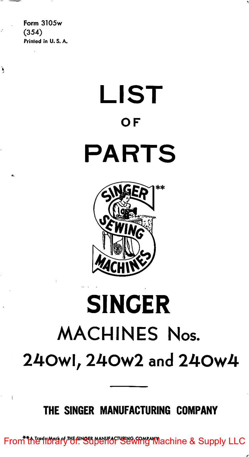 Singer 240W1, 240W2, 240W4 Manual