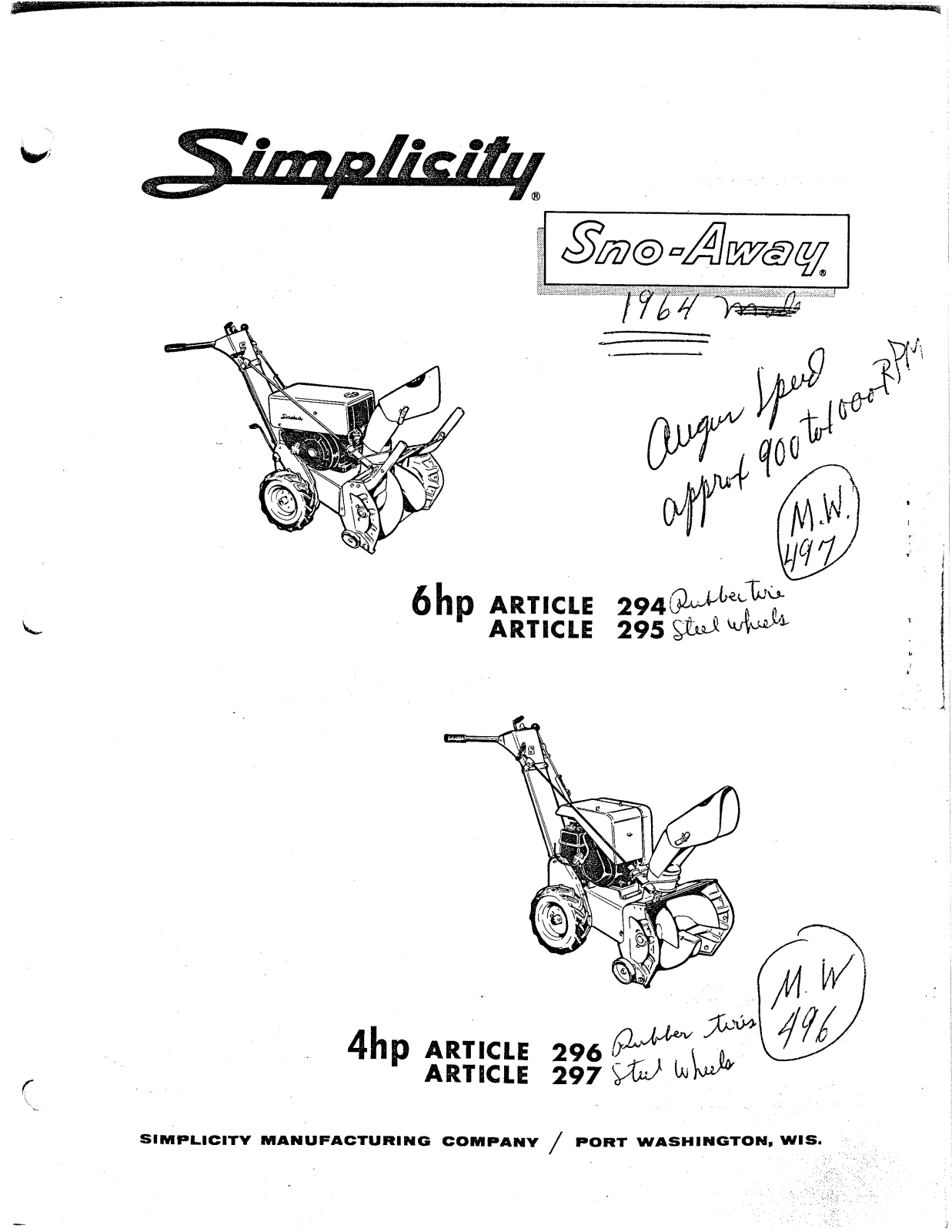 Simplicity Article 297, Article 296, Article 295, Article 294 User Manual