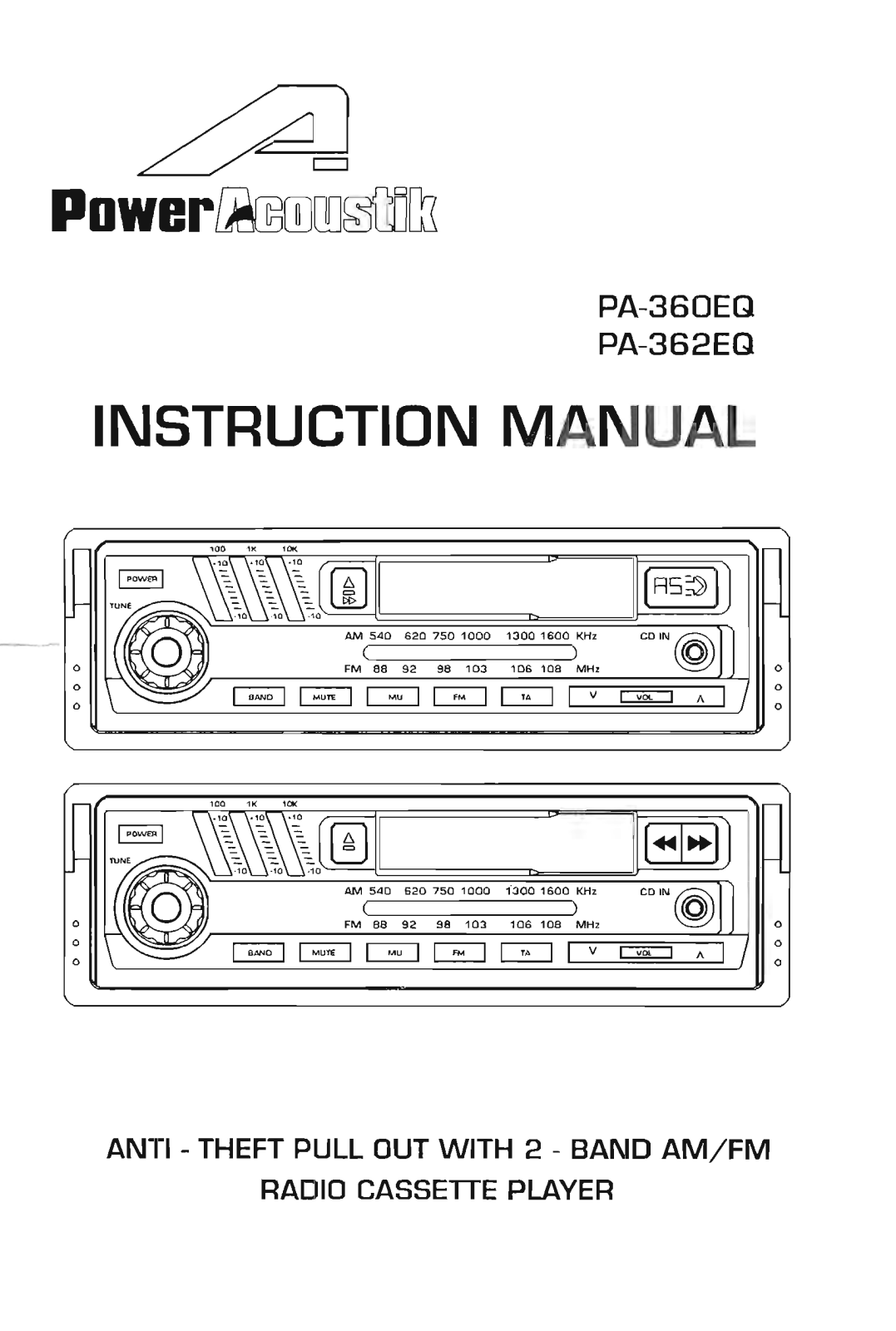 Power Acoustik PA-362EQ, PA-360EQ User Manual