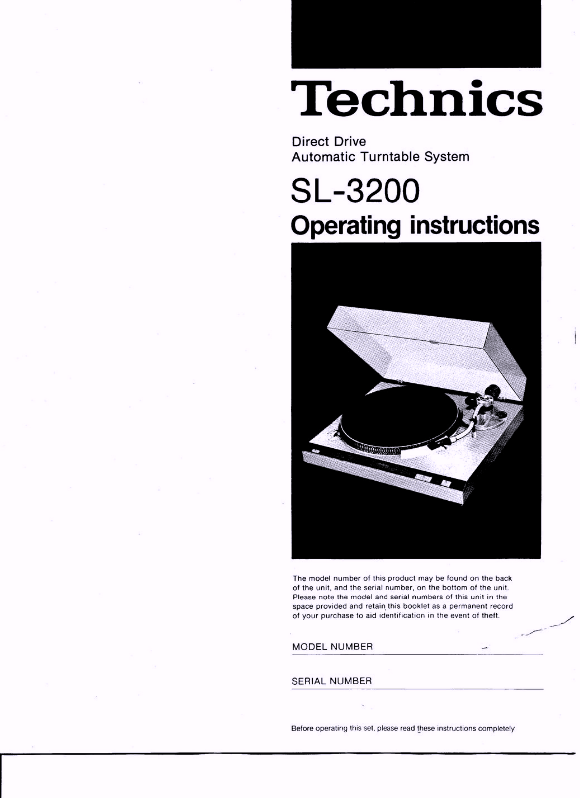 Technics SL-3200 Owners Manual