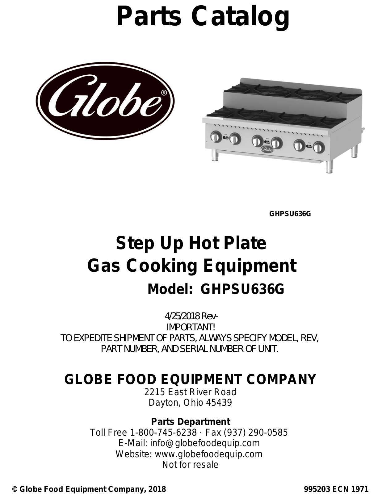 Globe GHPSU636G Parts List