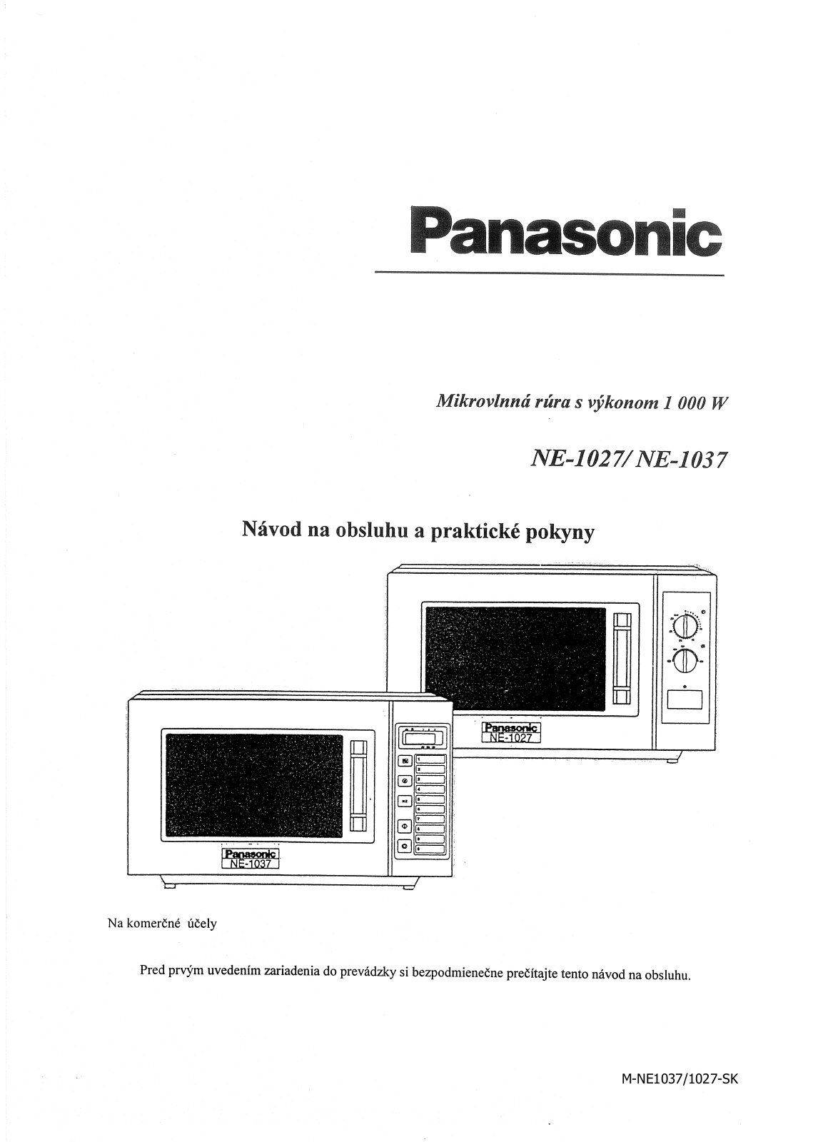 Panasonic NE-1027, NE-1037 User Manual