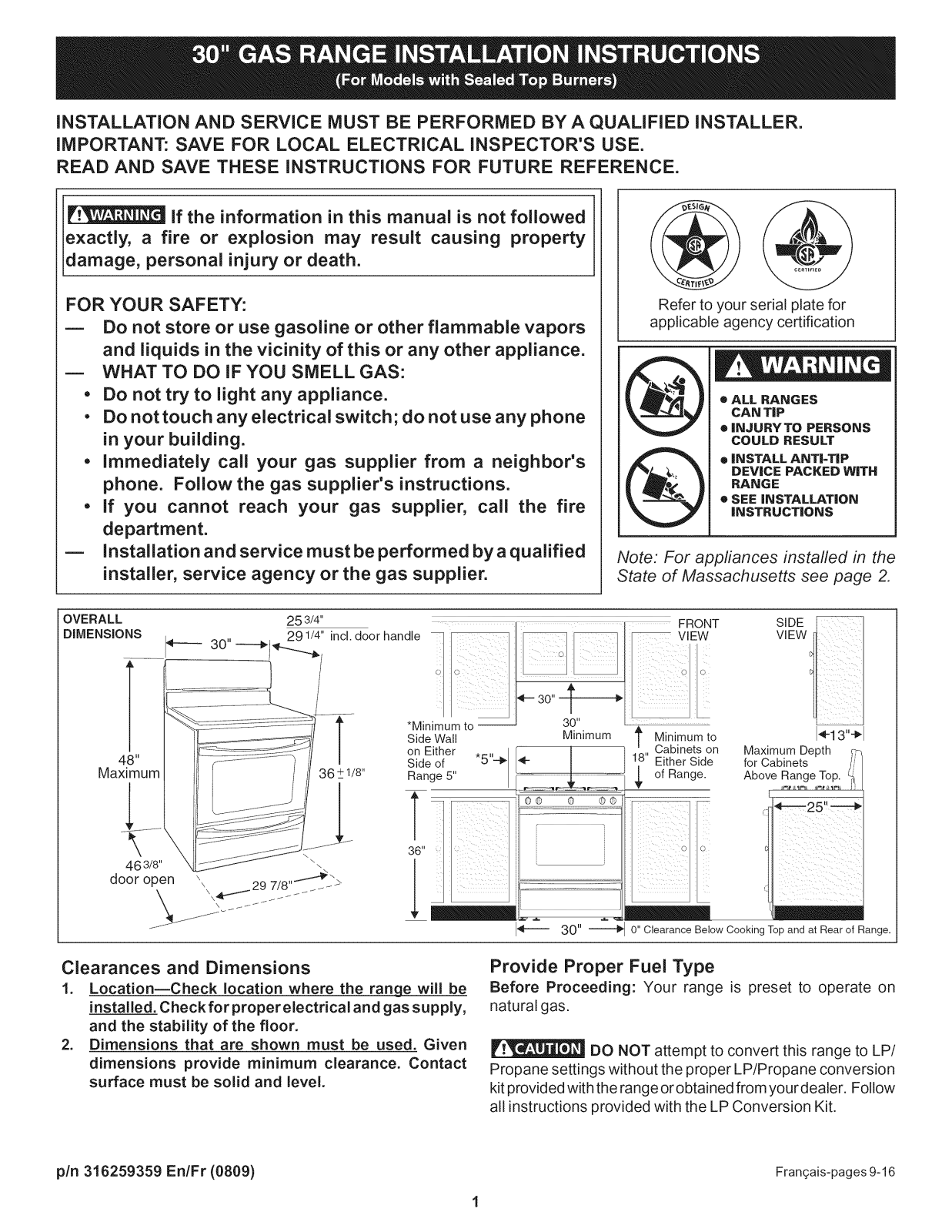 Frigidaire CRG3150LBA, CRG3150LBB, CRG3150LBC, CRG3150LBD, CRG3150LBE Installation Guide - ManualMachine.com