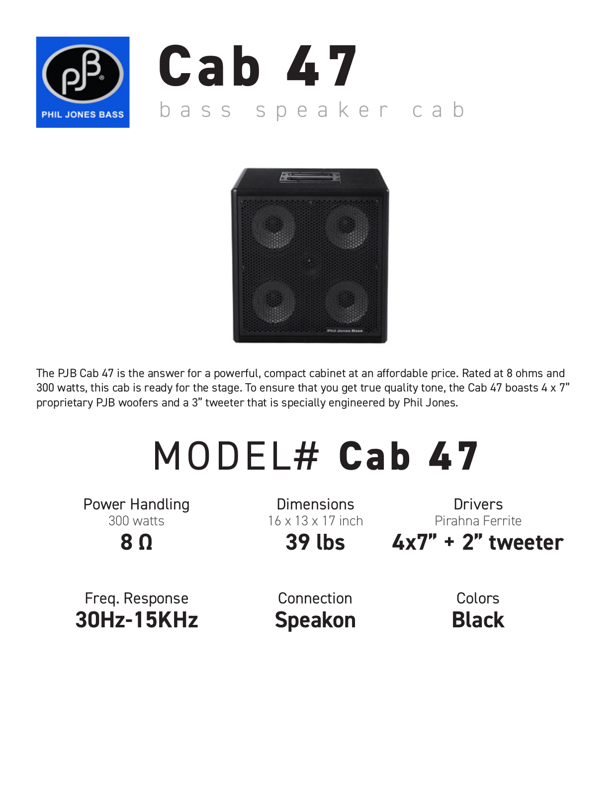 Phil Jones Bass Cab 47 Data Sheet - ManualMachine.com