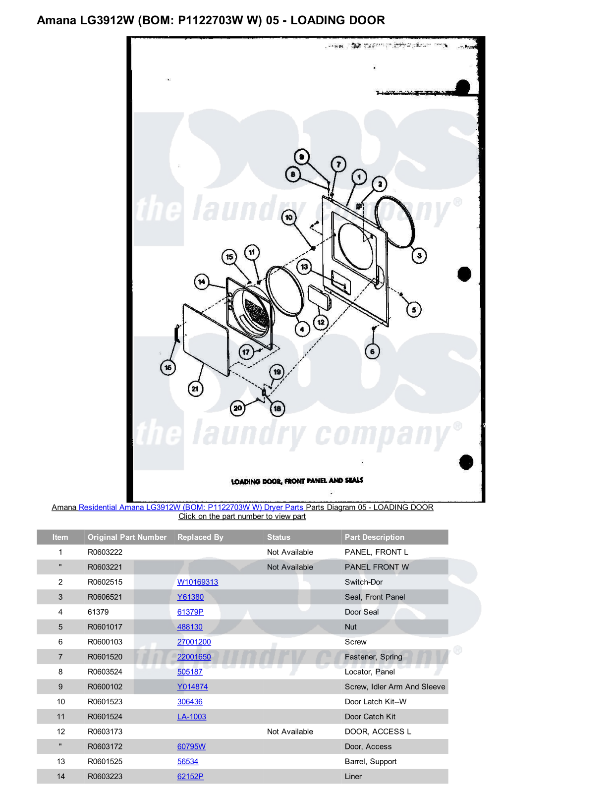 Amana LG3912W Parts Diagram